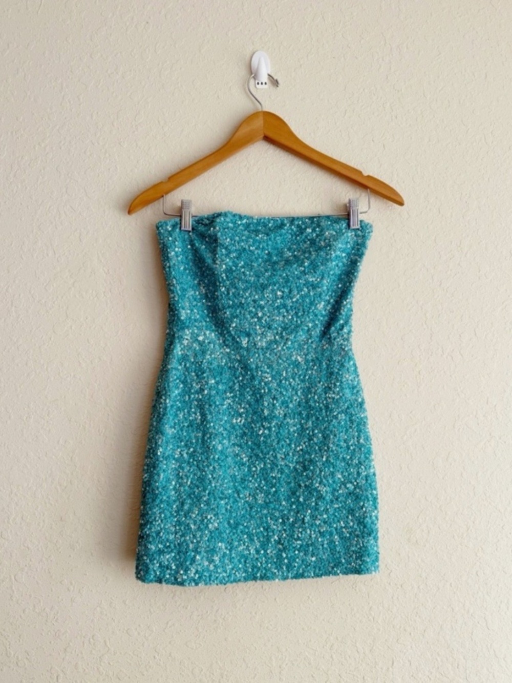 Retrofete Heather Sequin Teal Blue Sequin Mini Dress Size XS